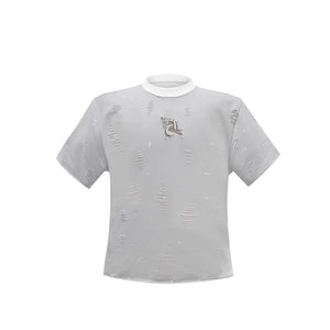 Deconstructed Logo Shoulder-Pad Cotton T-Shirt - Grey