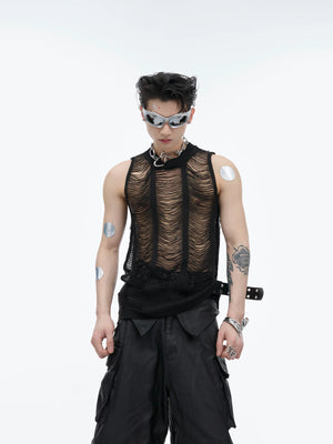 Cutout Knit Tank Top | Sleeveless Summer Layer - Black