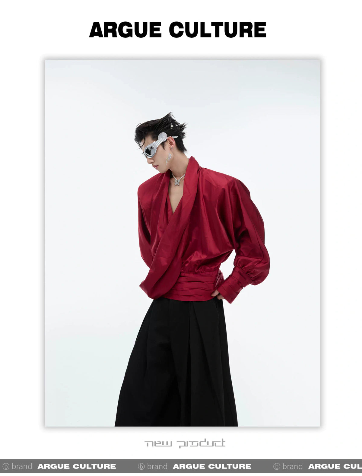 Liquid-Sheen V-Neck Relaxed Shirt | Avant-Garde Style - description image 3