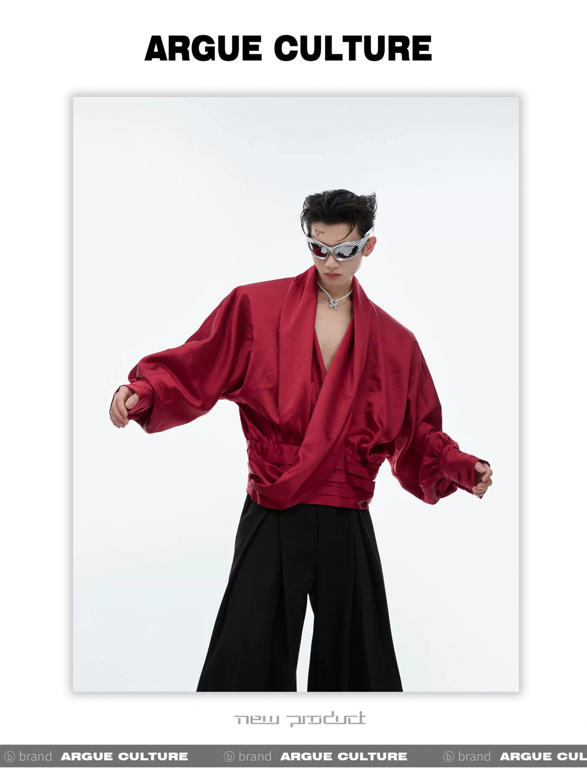 Liquid-Sheen V-Neck Relaxed Shirt | Avant-Garde Style - description image 4