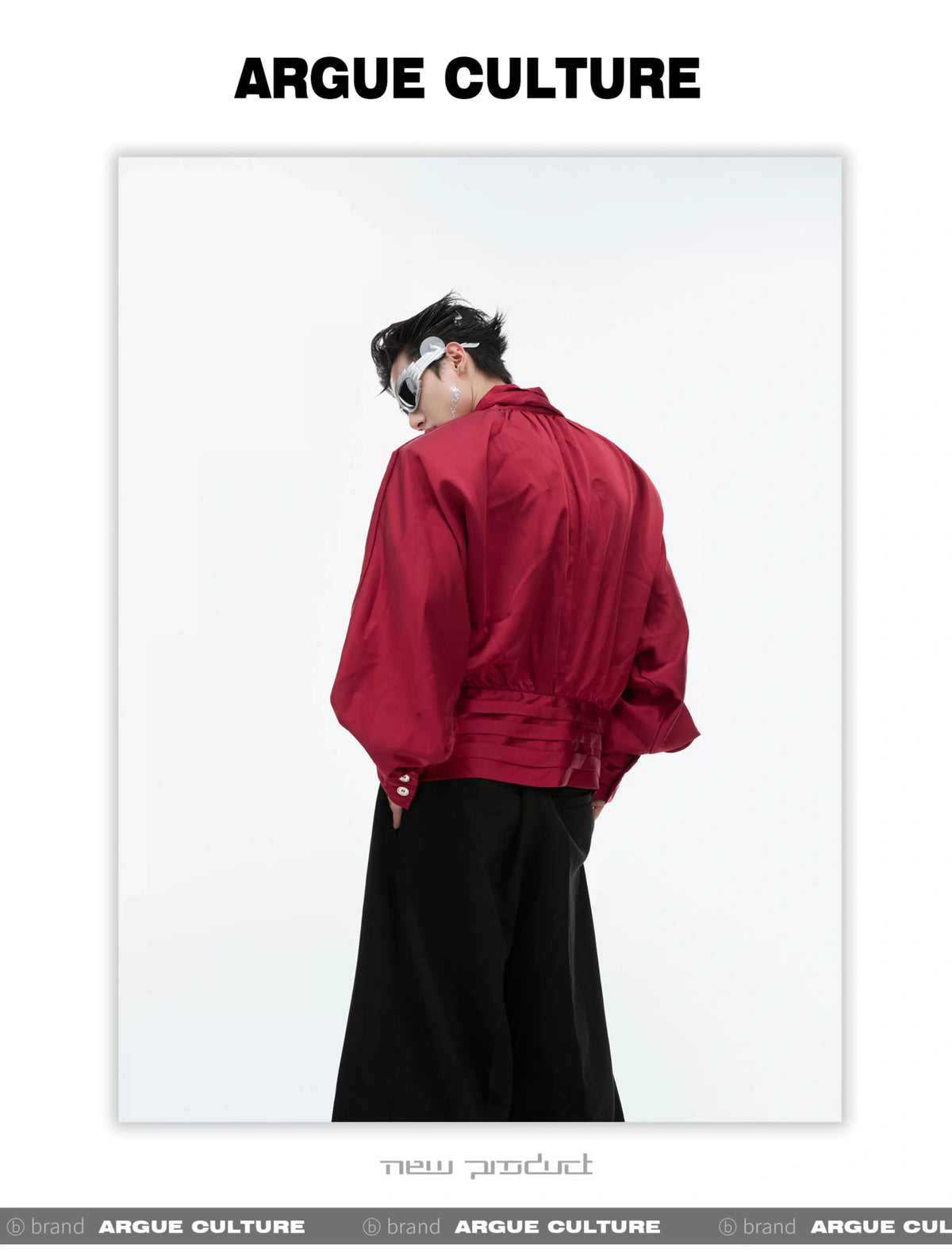 Liquid-Sheen V-Neck Relaxed Shirt | Avant-Garde Style - description image 5