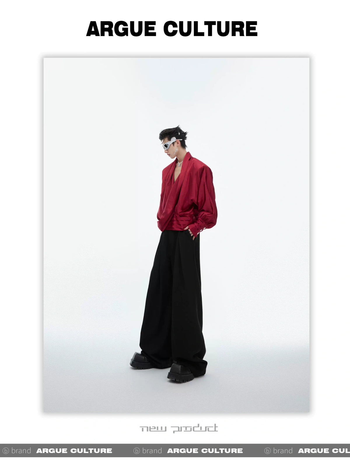 Liquid-Sheen V-Neck Relaxed Shirt | Avant-Garde Style - description image 6
