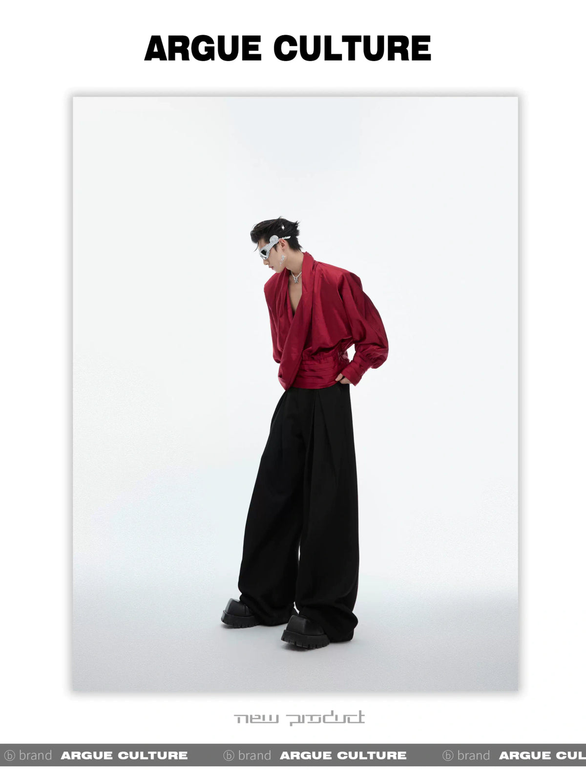 Liquid-Sheen V-Neck Relaxed Shirt | Avant-Garde Style - description image 7