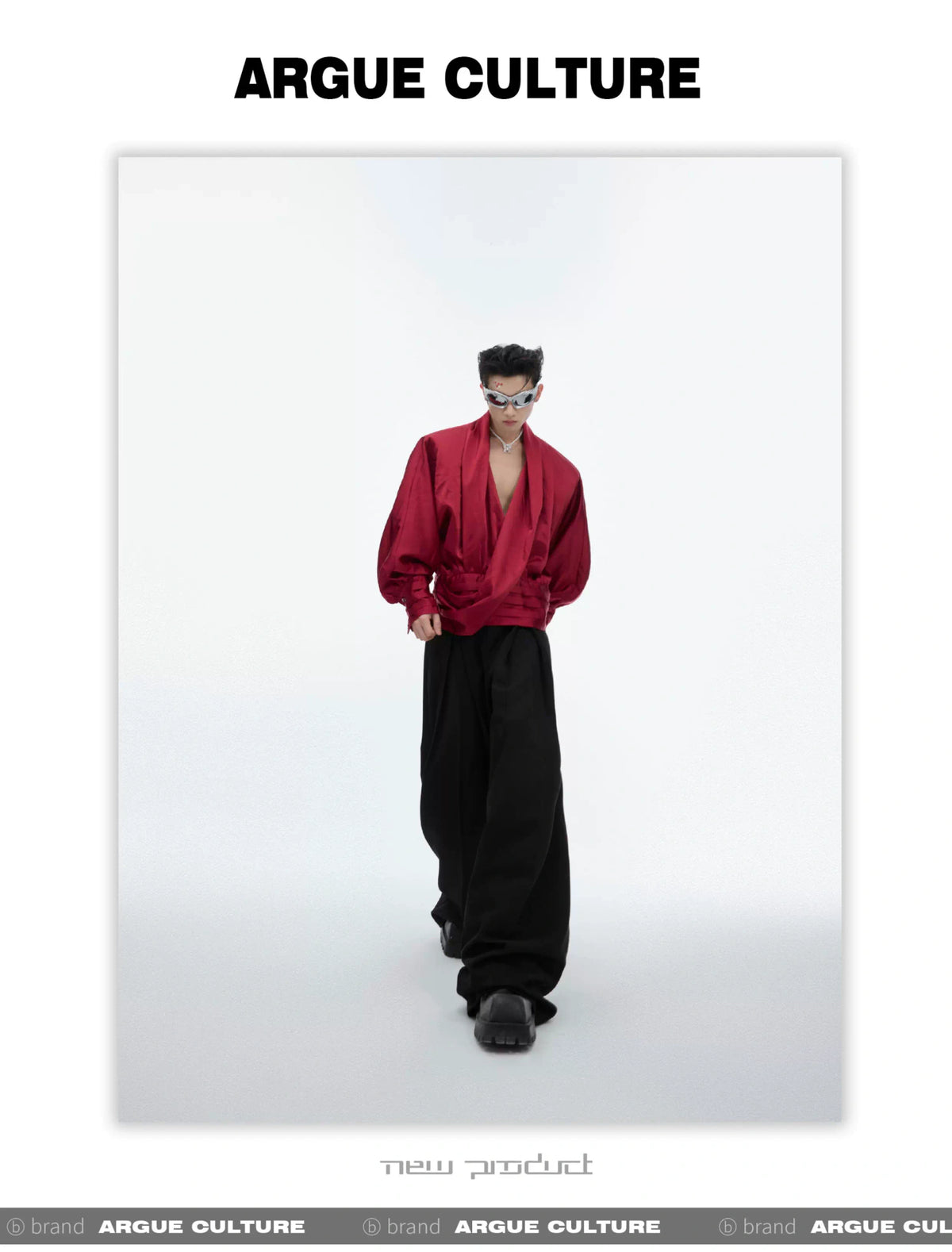 Liquid-Sheen V-Neck Relaxed Shirt | Avant-Garde Style - description image 8