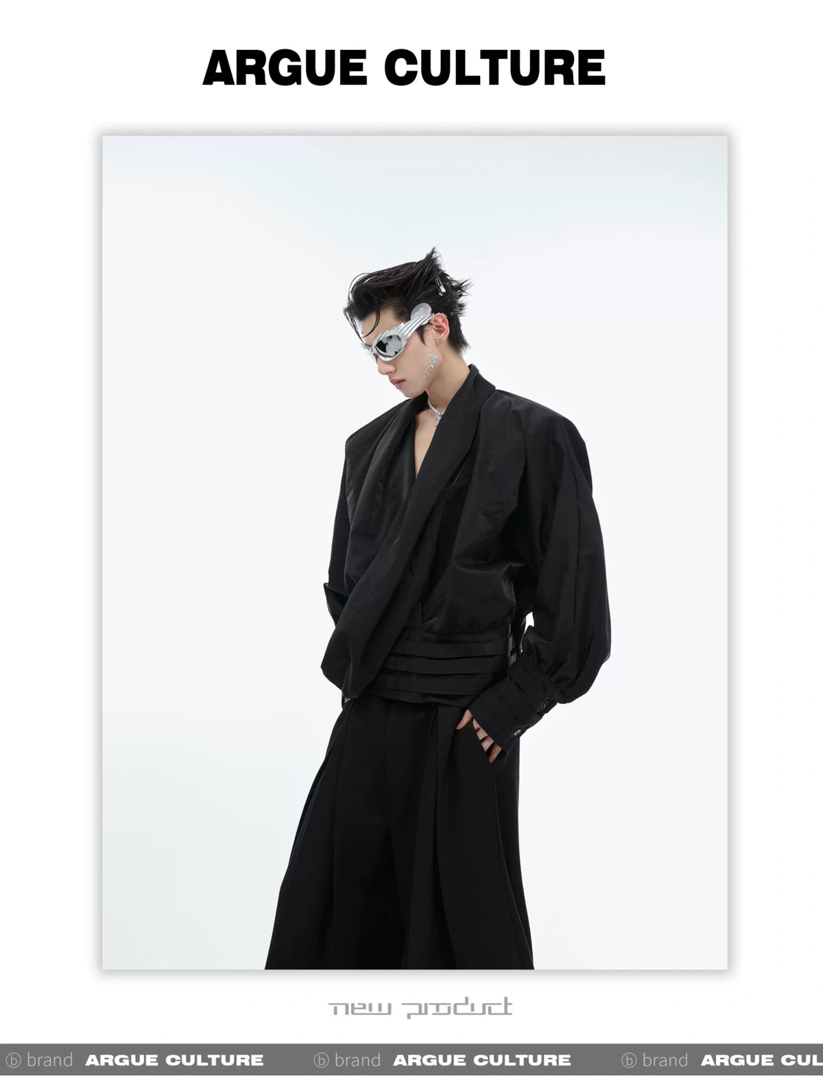 Liquid-Sheen V-Neck Relaxed Shirt | Avant-Garde Style - description image 9