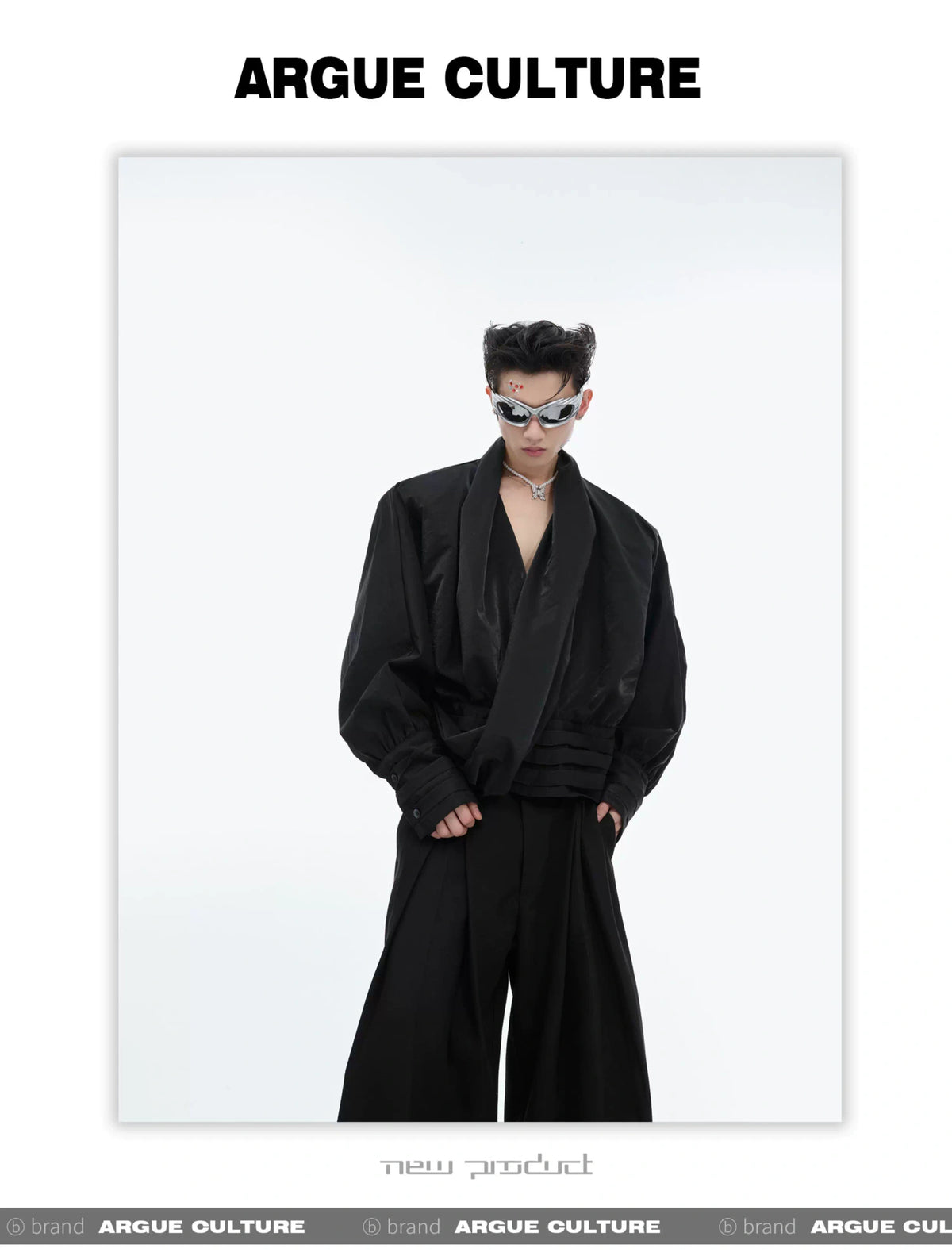 Liquid-Sheen V-Neck Relaxed Shirt | Avant-Garde Style - description image 10