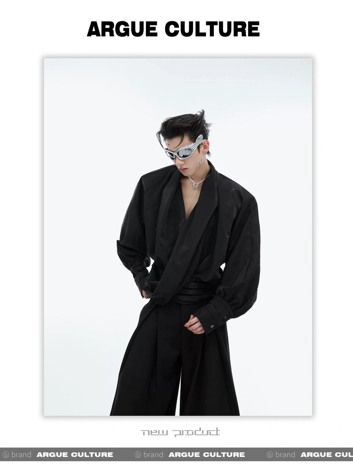 Liquid-Sheen V-Neck Relaxed Shirt | Avant-Garde Style - description image 11