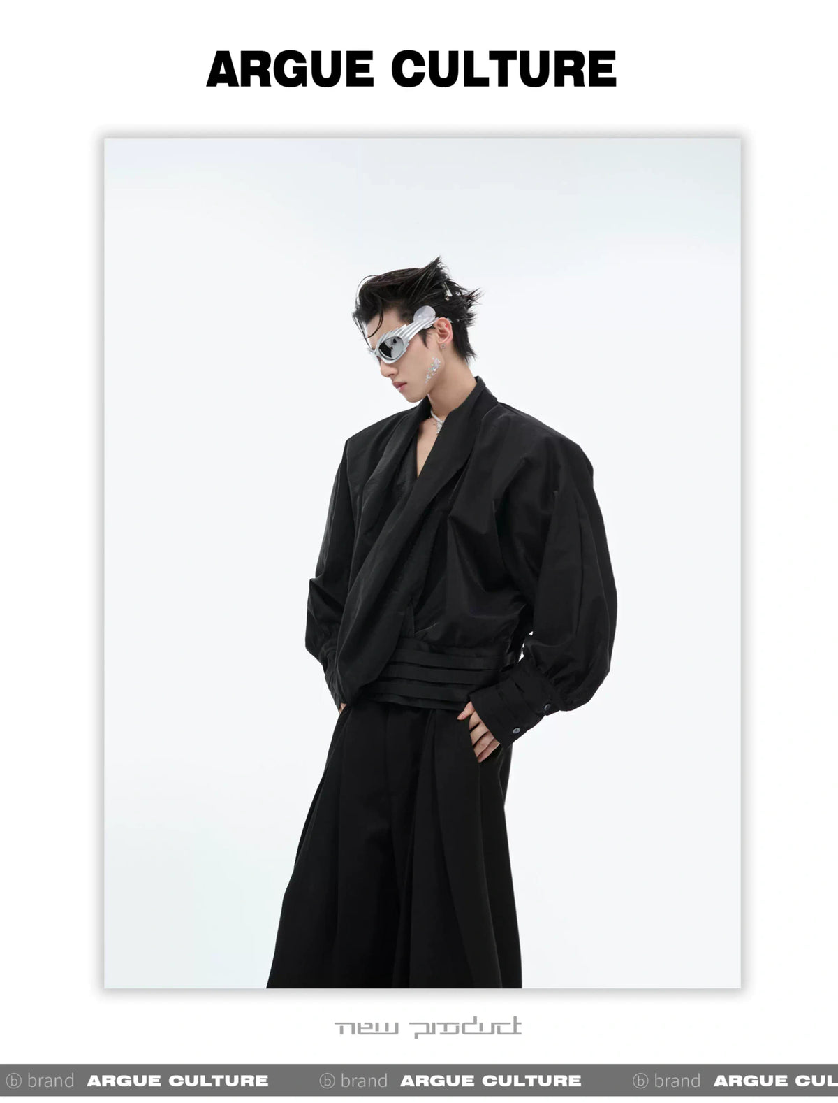 Liquid-Sheen V-Neck Relaxed Shirt | Avant-Garde Style - description image 12