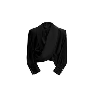 Liquid-Sheen V-Neck Relaxed Shirt | Avant-Garde Style - Black