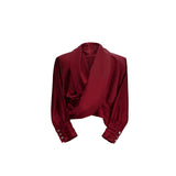 Liquid-Sheen V-Neck Relaxed Shirt | Avant-Garde Style - Red