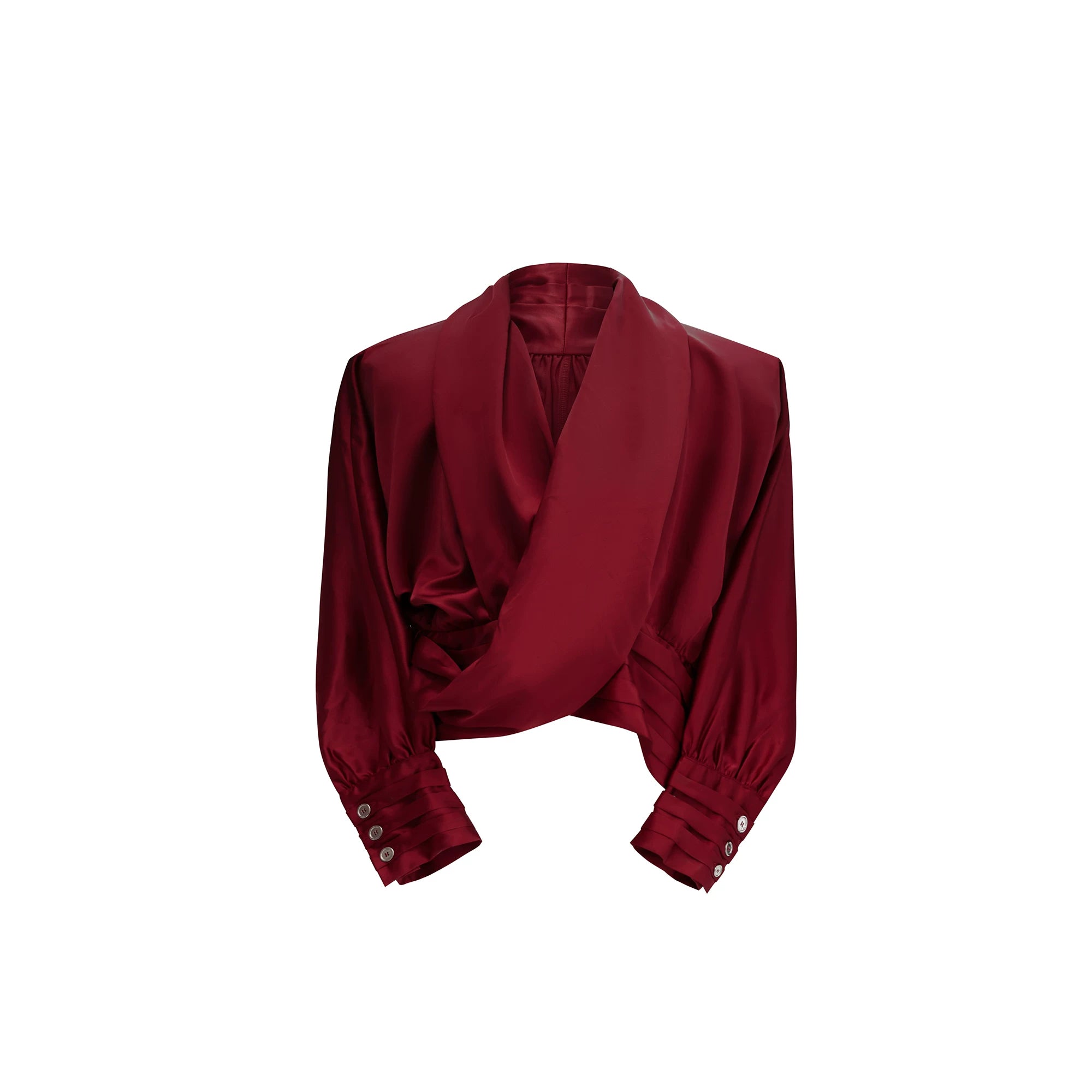 Liquid-Sheen V-Neck Relaxed Shirt | Avant-Garde Style - Red