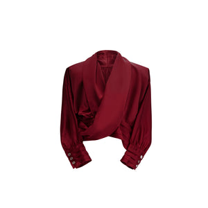 Liquid-Sheen V-Neck Relaxed Shirt | Avant-Garde Style - Red