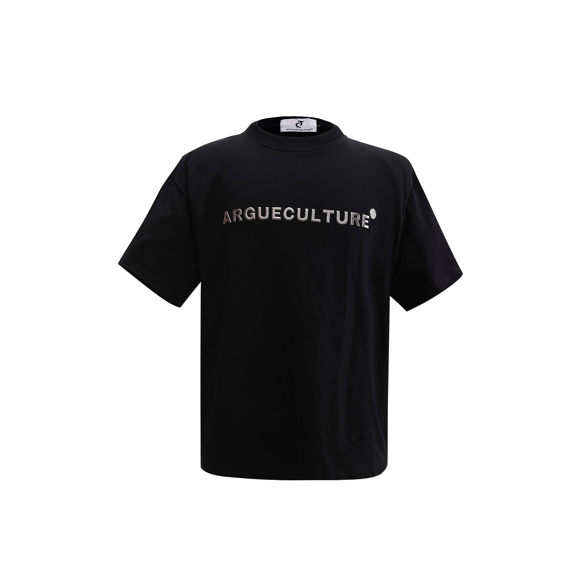 Relaxed Cotton Metal Logo Shoulder-Pad T-Shirt - Black
