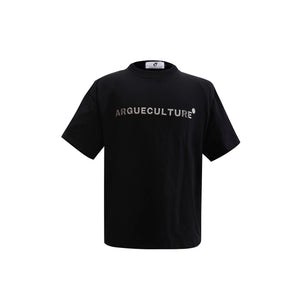Relaxed Cotton Metal Logo Shoulder-Pad T-Shirt - Black