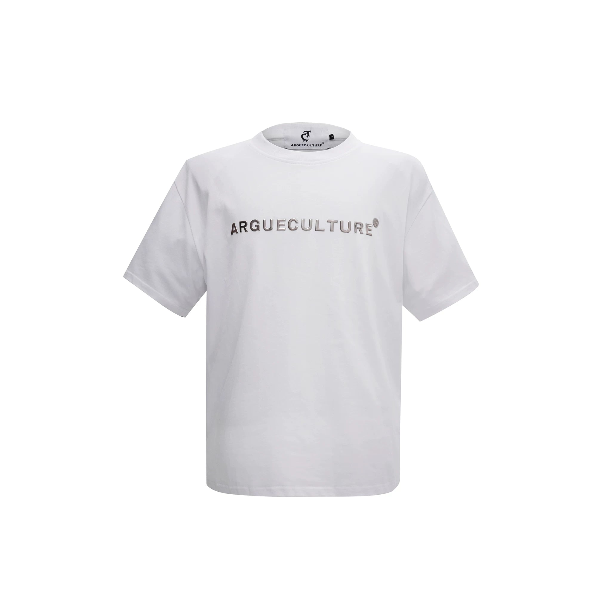 Relaxed Cotton Metal Logo Shoulder-Pad T-Shirt - White