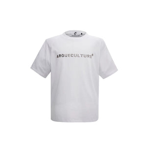 Relaxed Cotton Metal Logo Shoulder-Pad T-Shirt - White