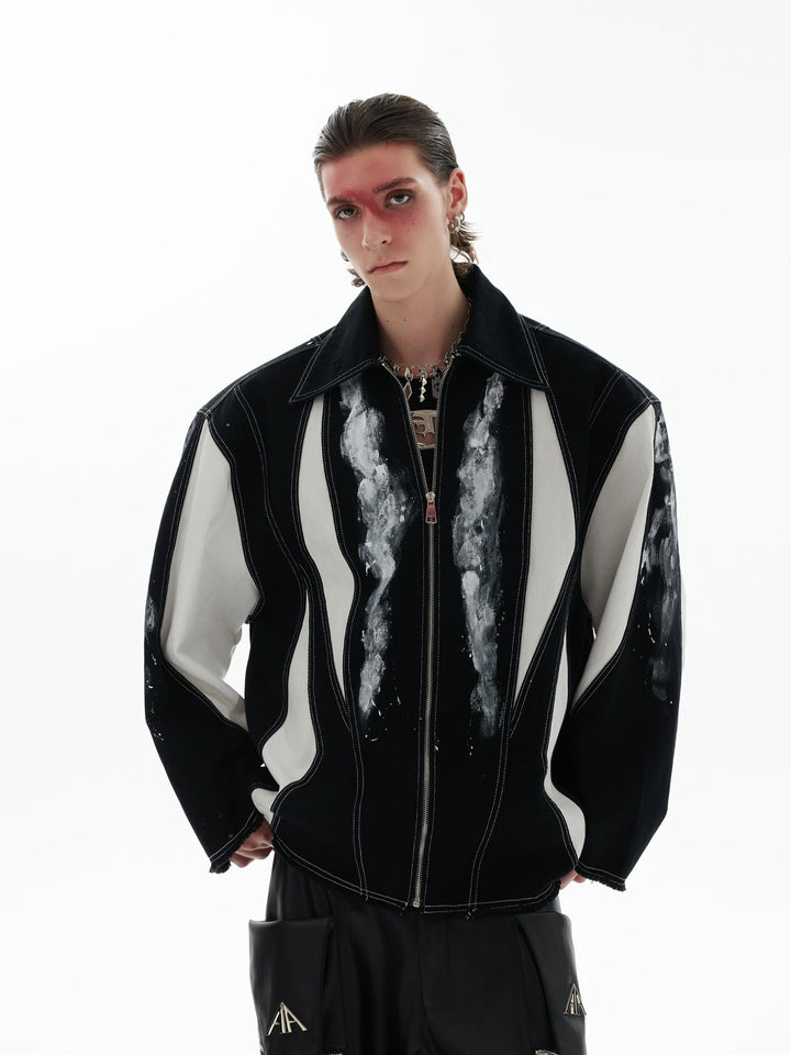 Deconstructed Color-Block Ink-Dye Shirt with Detachable Shoulder Pads - ArgueCulture