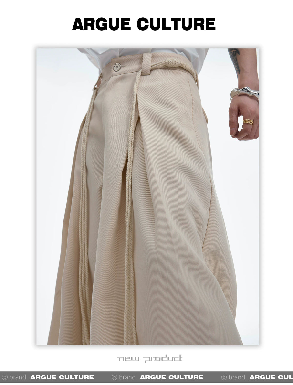 Pleated Wide-Leg Trousers with Drawstring Details - description image 2