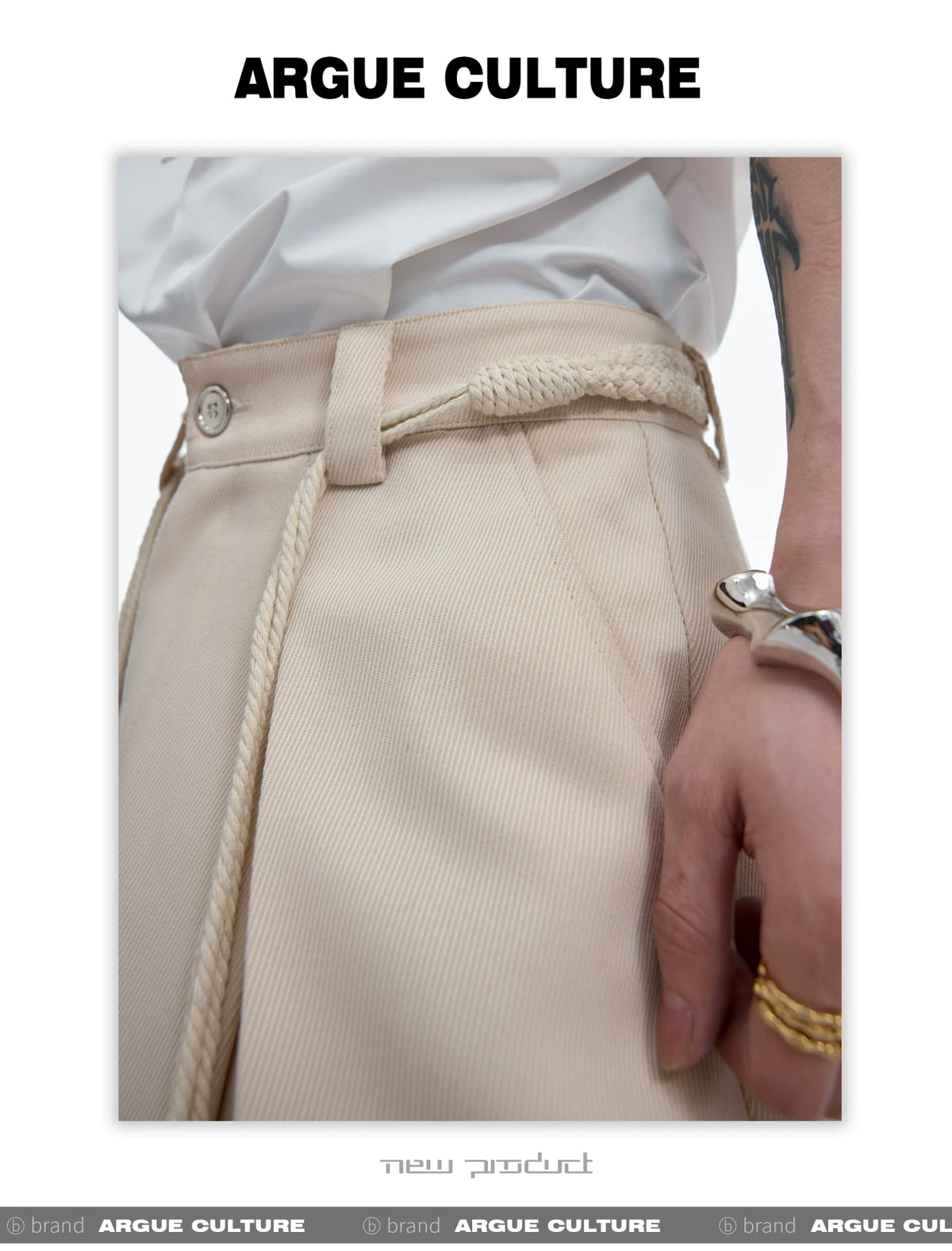 Pleated Wide-Leg Trousers with Drawstring Details - description image 4