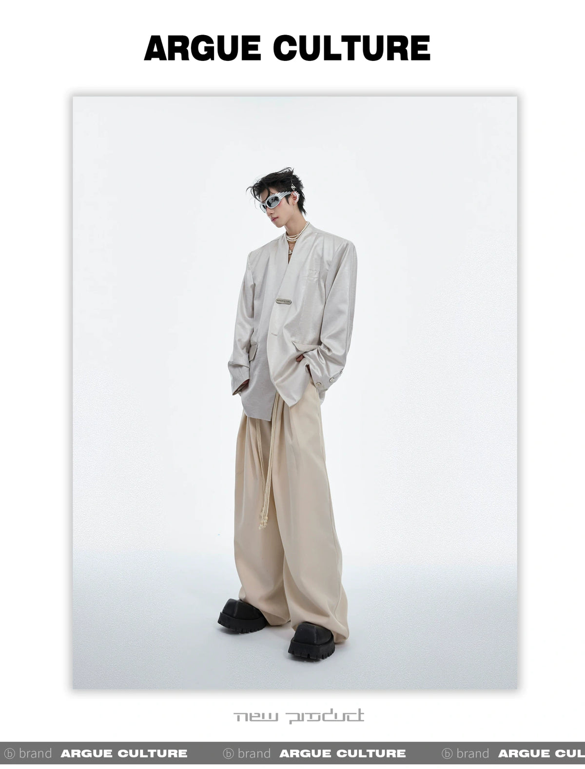 Pleated Wide-Leg Trousers with Drawstring Details - description image 5