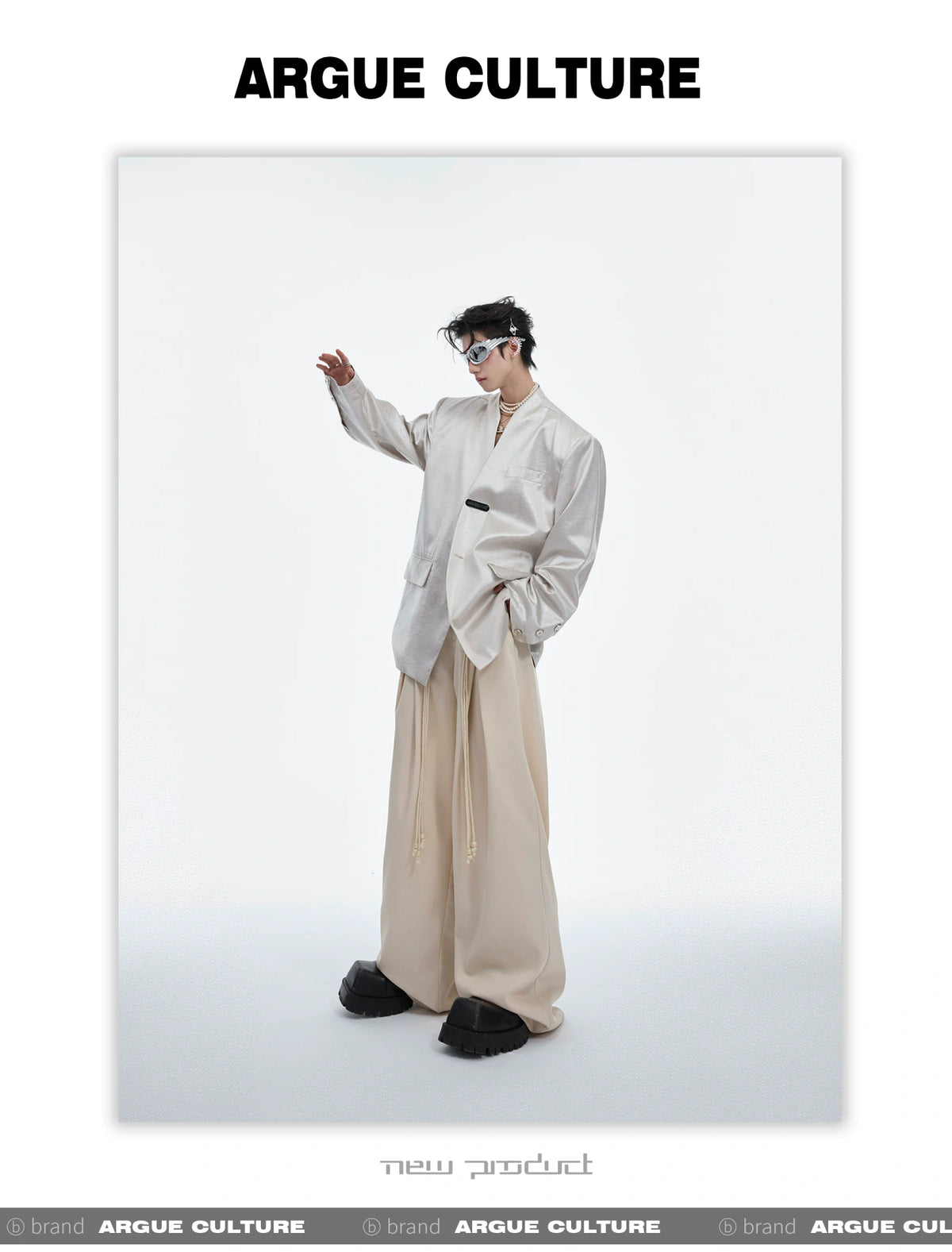 Pleated Wide-Leg Trousers with Drawstring Details - description image 6