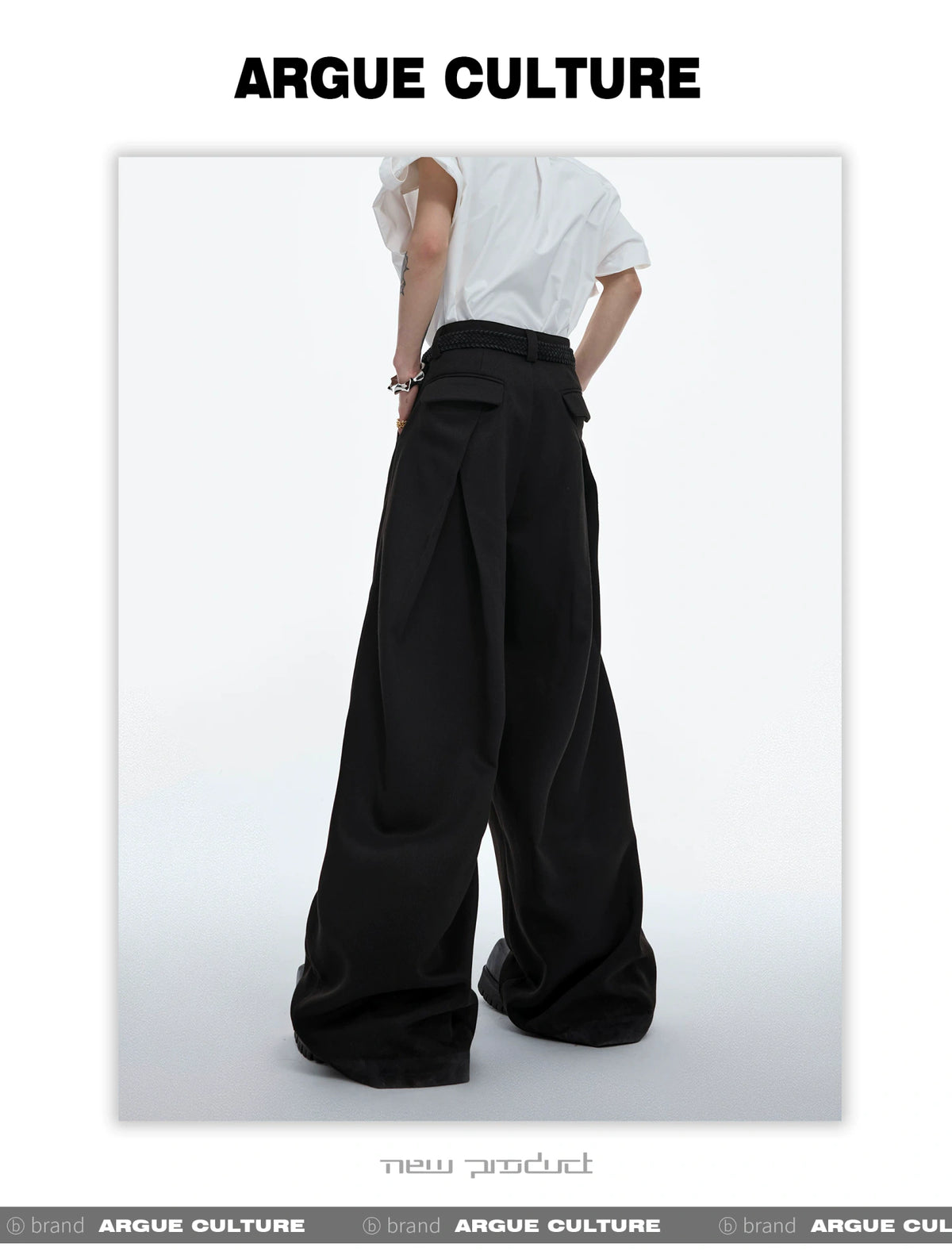 Pleated Wide-Leg Trousers with Drawstring Details - description image 11