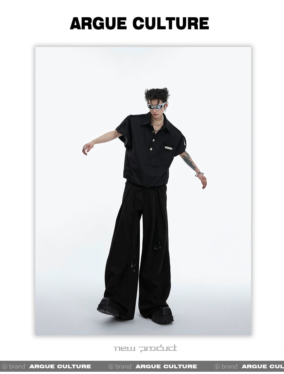 Pleated Wide-Leg Trousers with Drawstring Details - description image 14