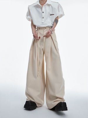 Pleated Wide-Leg Trousers with Drawstring Details - main image 2