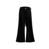 Pleated Wide-Leg Trousers with Drawstring Details - Black