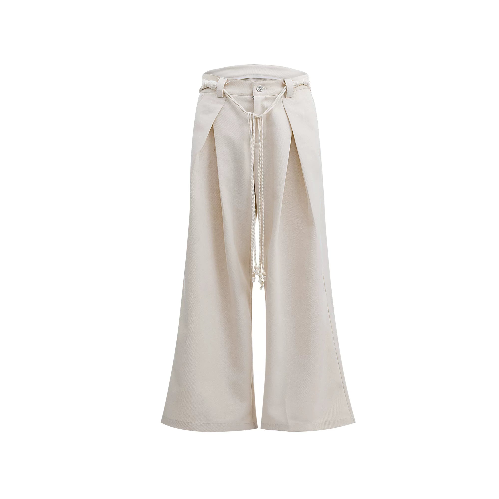 Pleated Wide-Leg Trousers with Drawstring Details - Yellow
