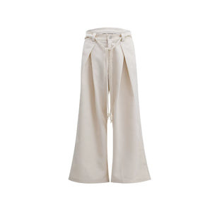 Pleated Wide-Leg Trousers with Drawstring Details - Yellow