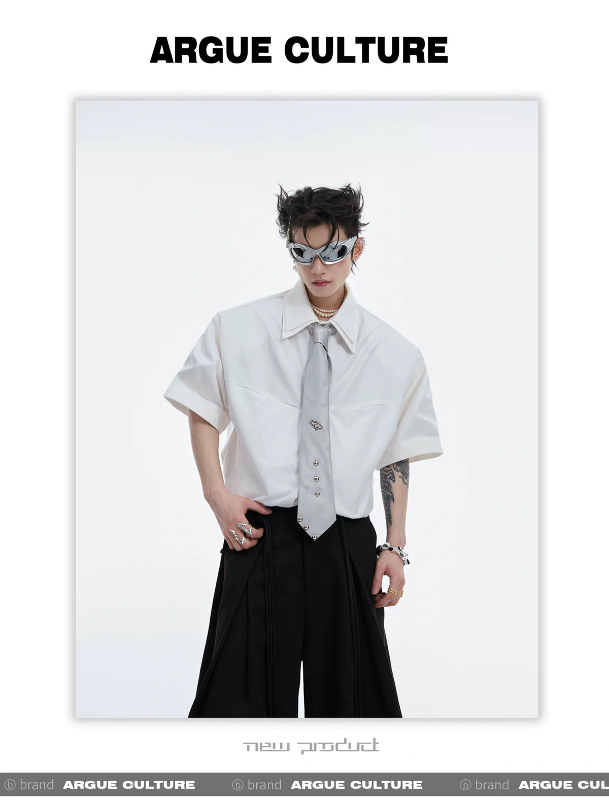 Deconstructed Double-Collar Pleated Shirt | Relaxed Fit - description image 1