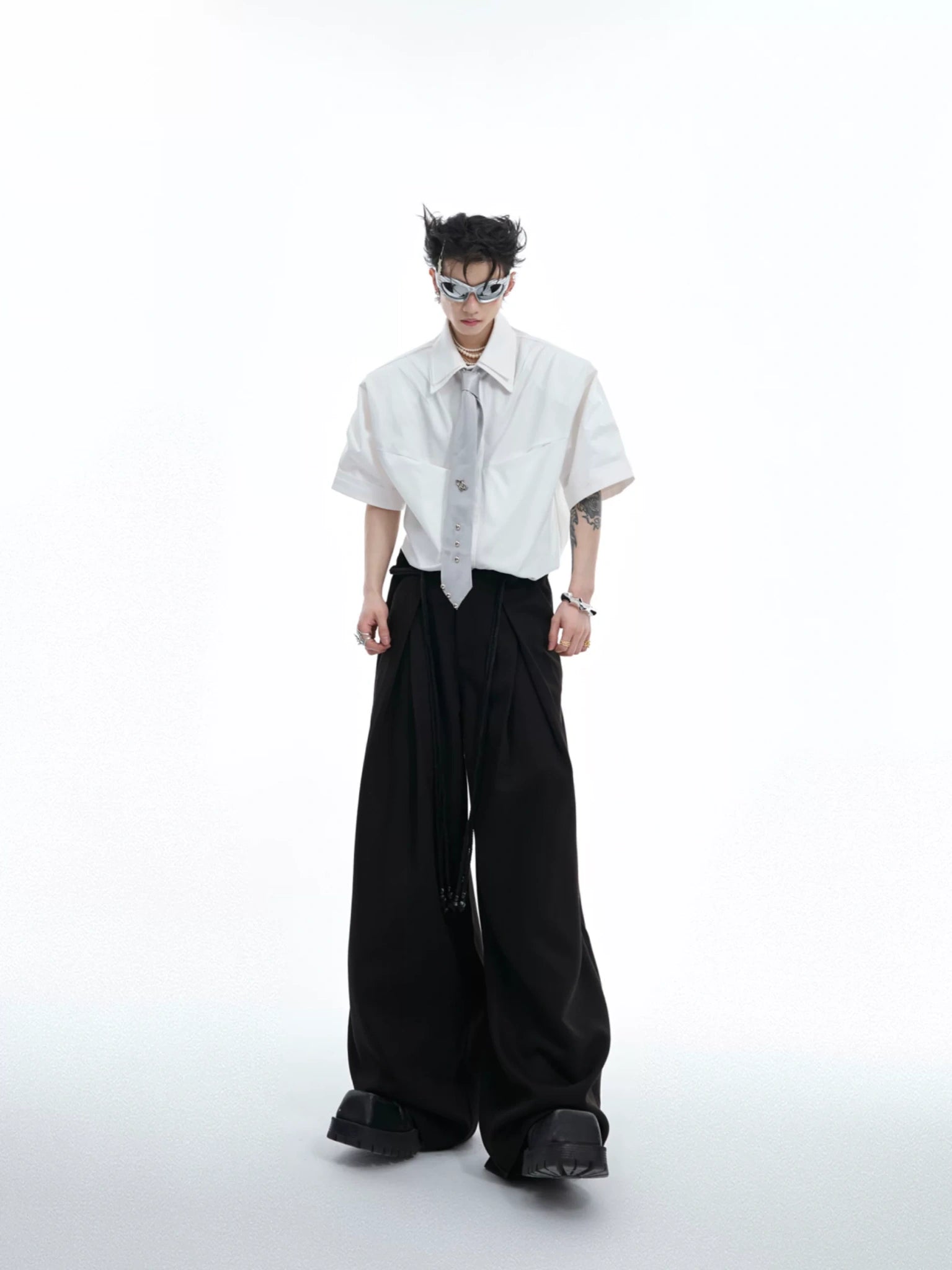 Deconstructed Double-Collar Pleated Shirt | Relaxed Fit - main image 2
