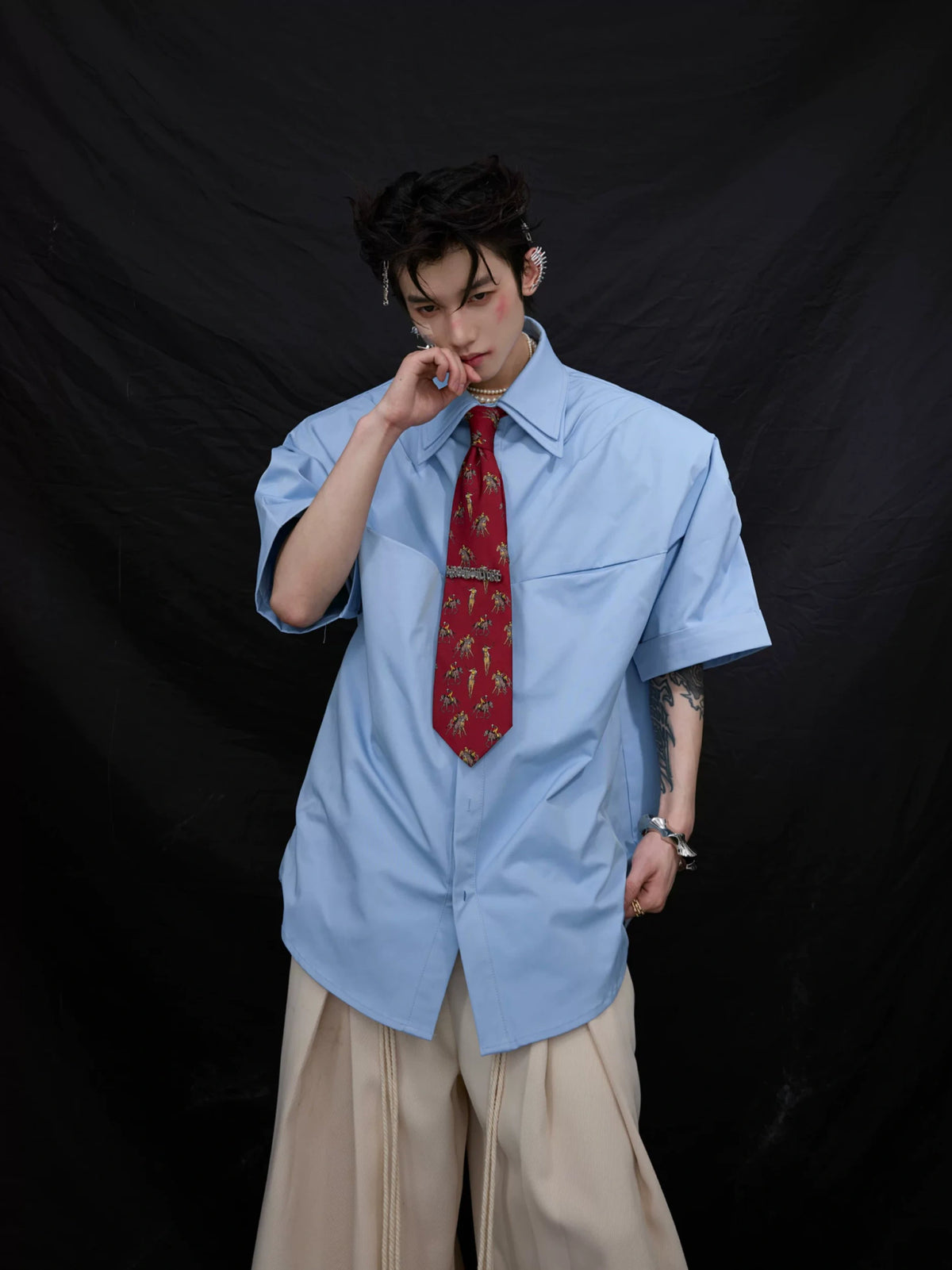 Deconstructed Double-Collar Pleated Shirt | Relaxed Fit - main image 3
