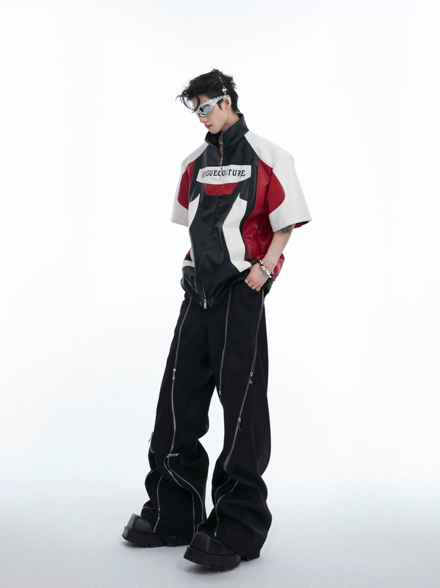 Color-Block Faux Leather Jacket | Relaxed Streetwear - main image 4
