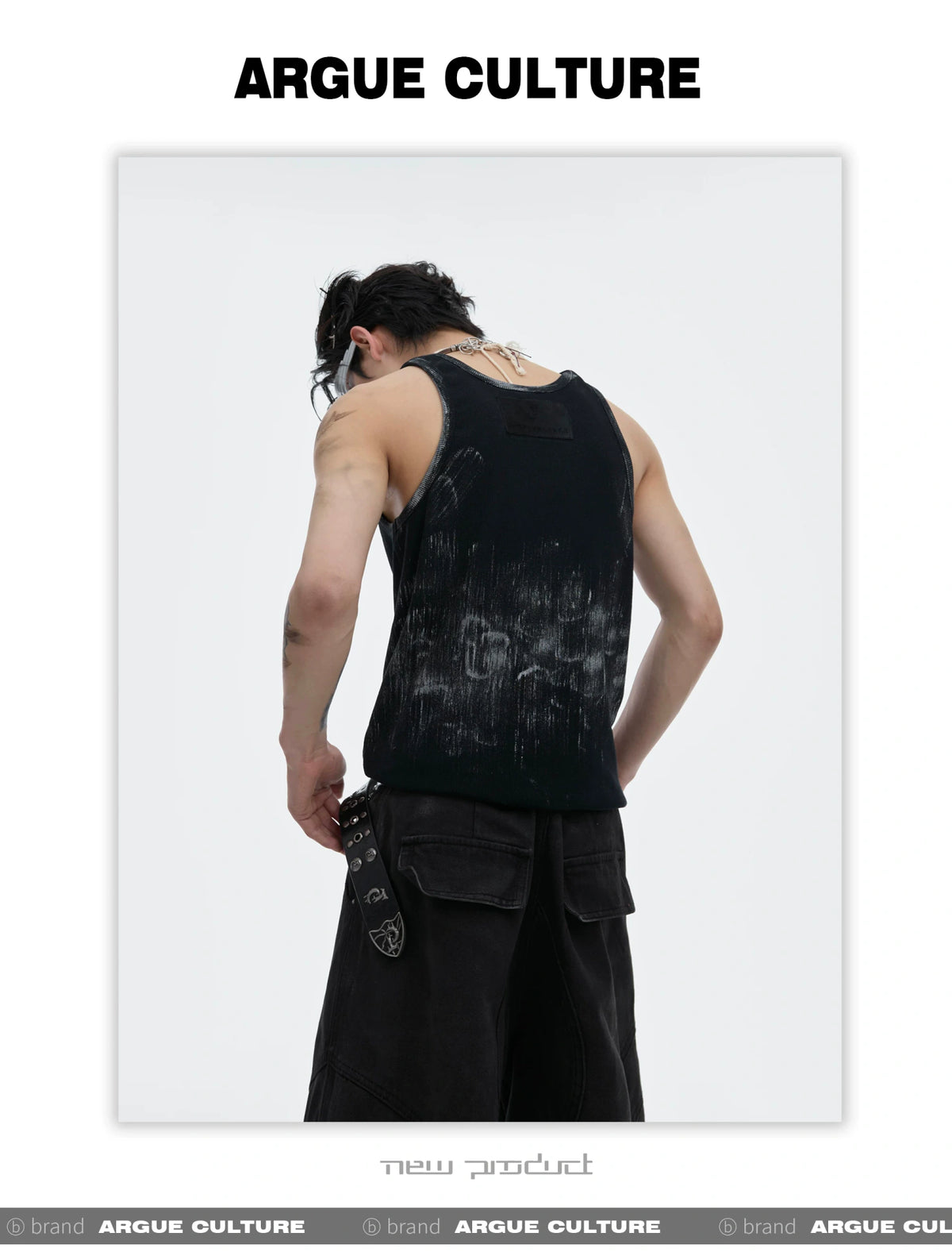 Distressed Ribbed Tank Vest | Slim-Fit Cotton Blend - description image 4