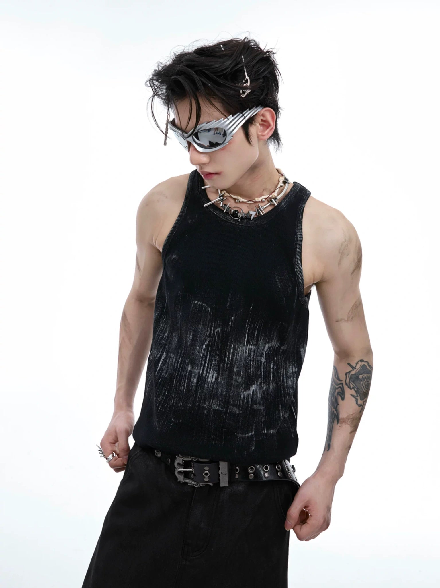 Distressed Ribbed Tank Vest | Slim-Fit Cotton Blend - main image 2