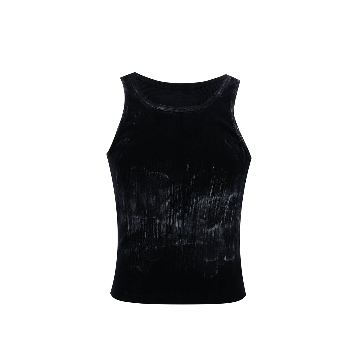 Distressed Ribbed Tank Vest | Slim-Fit Cotton Blend - Black