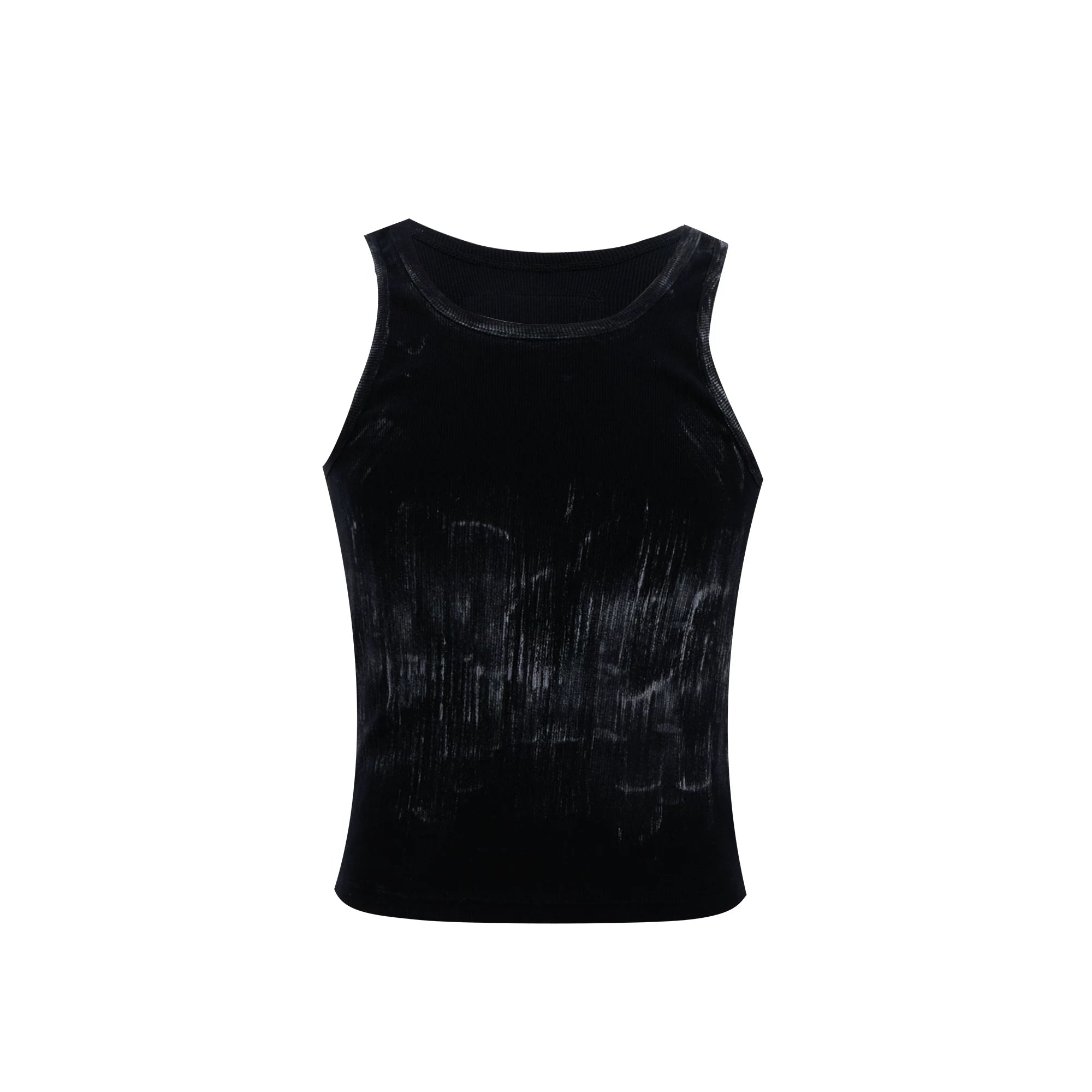 Distressed Ribbed Tank Vest | Slim-Fit Cotton Blend - Black