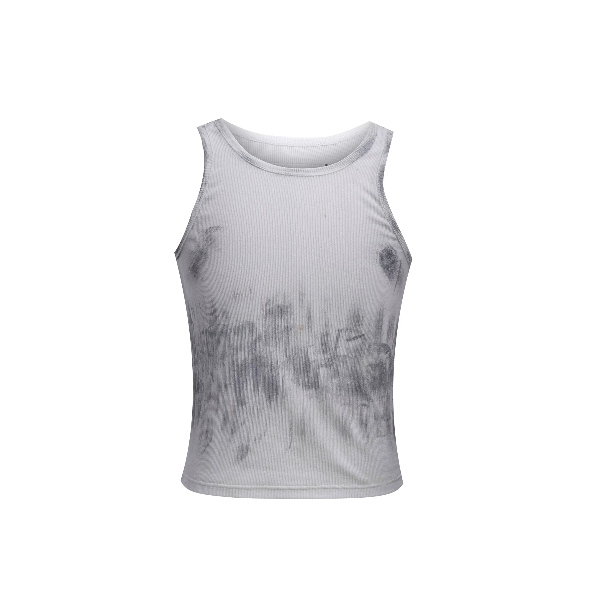 Distressed Ribbed Tank Vest | Slim-Fit Cotton Blend - White