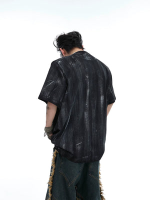 Distressed Cotton Silver Logo Shoulder-Pad T-Shirt - main image 2