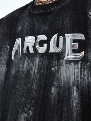 Distressed Cotton Silver Logo Shoulder-Pad T-Shirt - main image 3