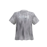 Distressed Cotton Silver Logo Shoulder-Pad T-Shirt - White