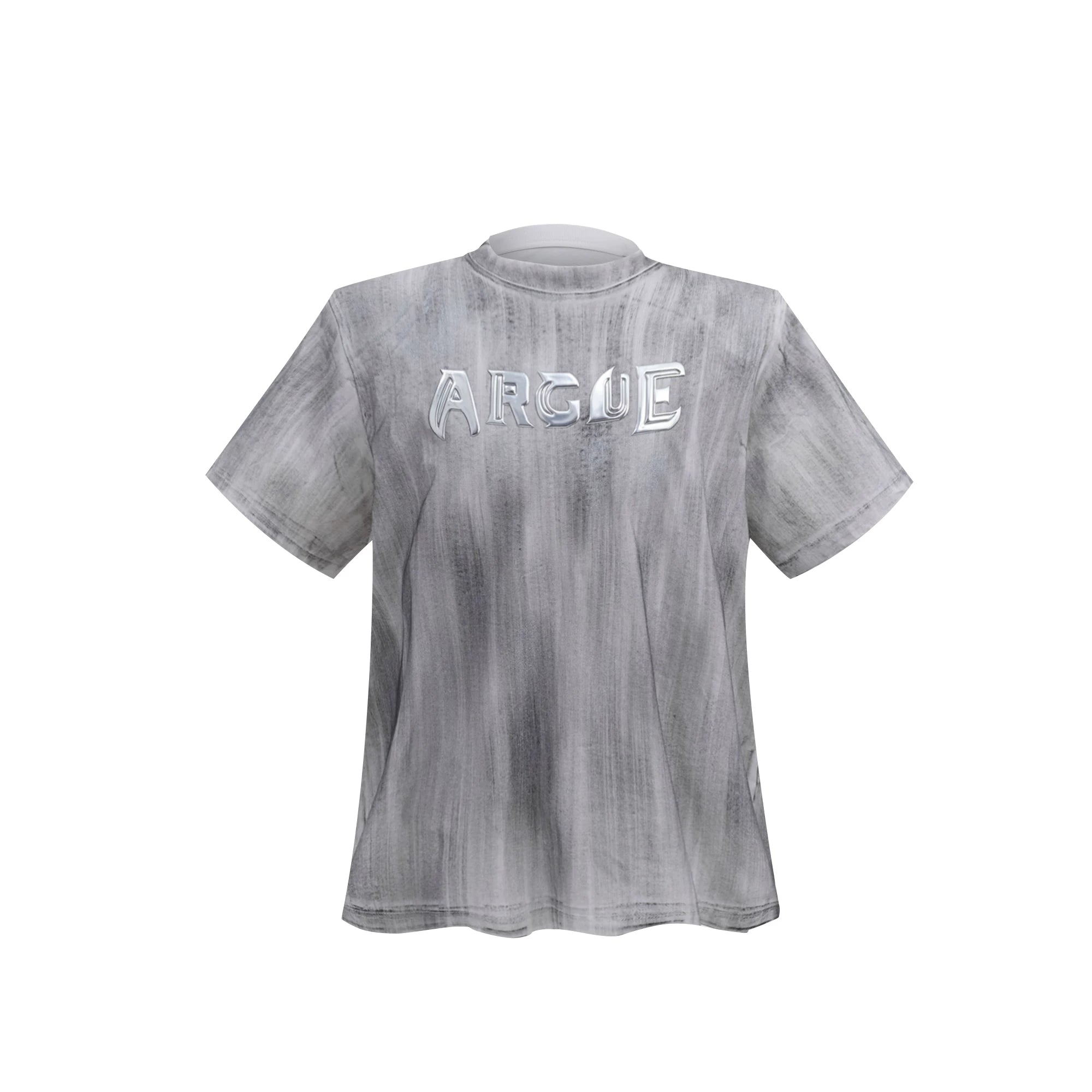 Distressed Cotton Silver Logo Shoulder-Pad T-Shirt - White