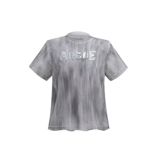 Distressed Cotton Silver Logo Shoulder-Pad T-Shirt - White