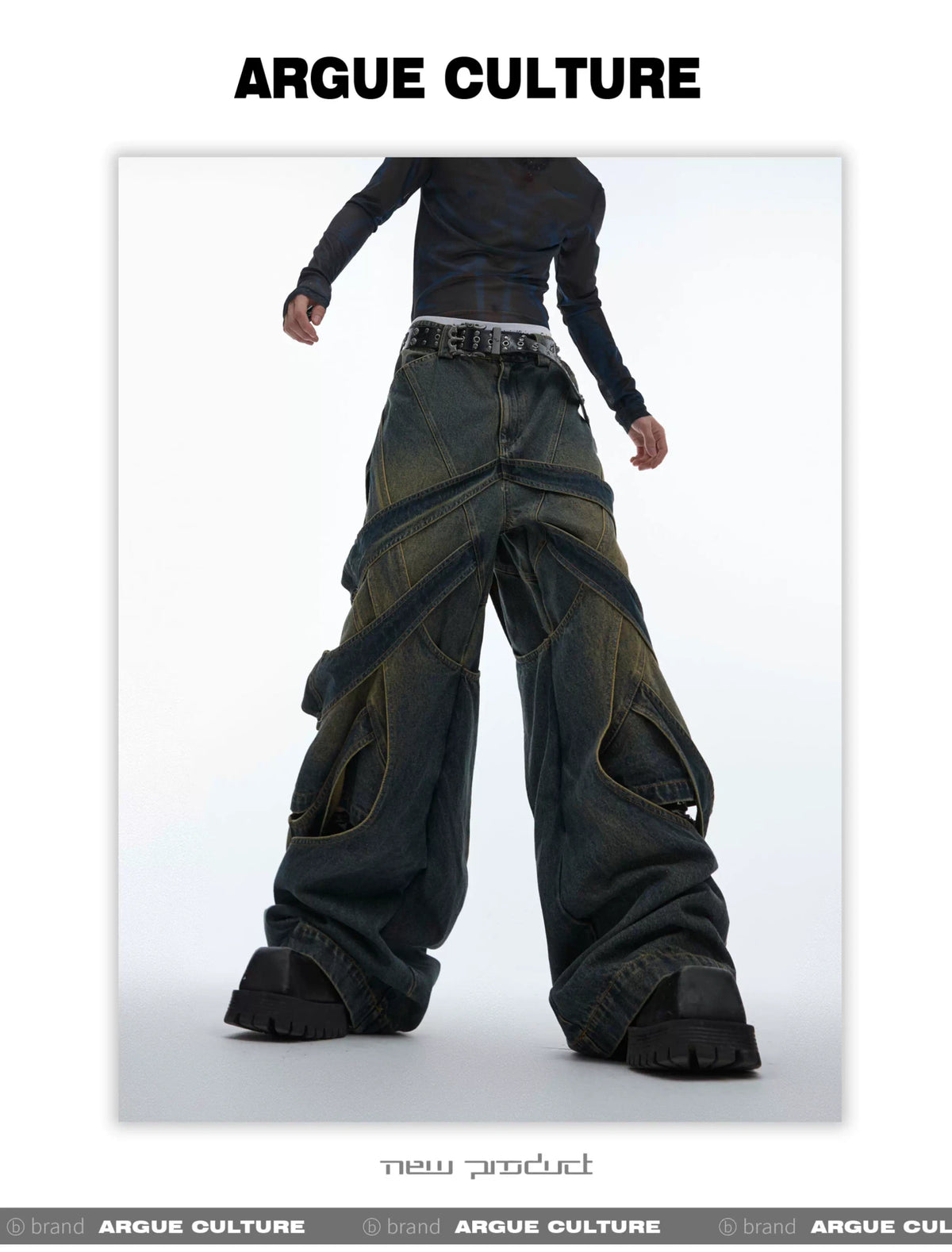 Washed Cutout Flared Utility Jeans | Wide-Leg Denim - description image 6