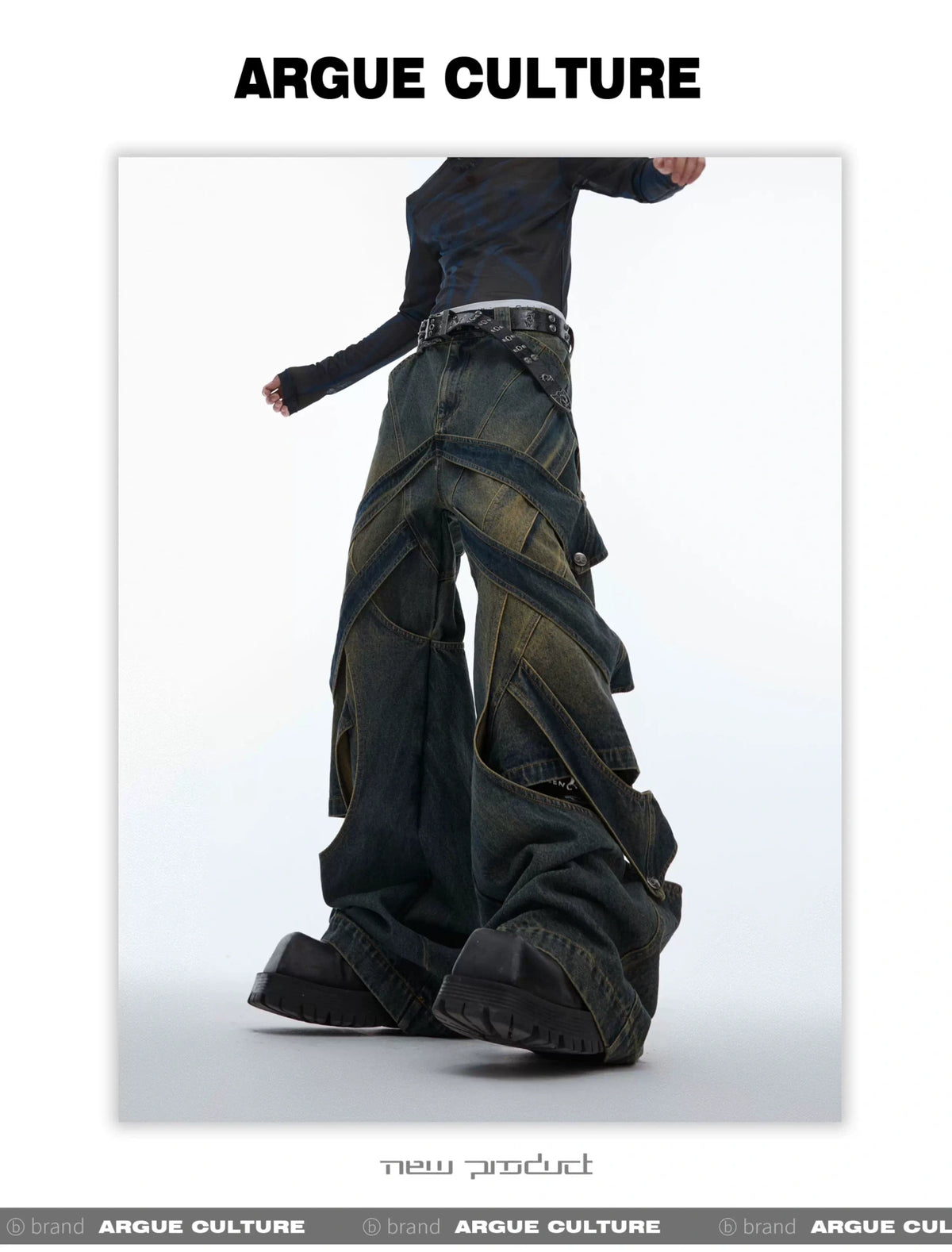 Washed Cutout Flared Utility Jeans | Wide-Leg Denim - description image 7