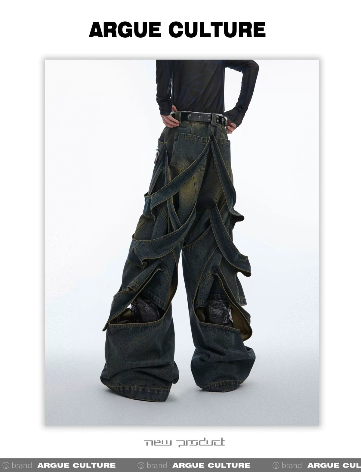 Washed Cutout Flared Utility Jeans | Wide-Leg Denim - description image 8