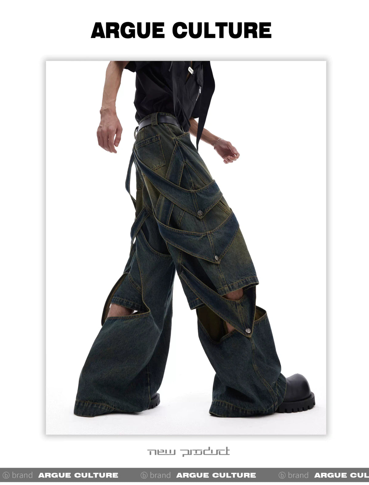 Washed Cutout Flared Utility Jeans | Wide-Leg Denim - description image 10