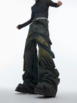 Washed Cutout Flared Utility Jeans | Wide-Leg Denim - main image 1